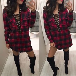 Plaid Lace Up Dress